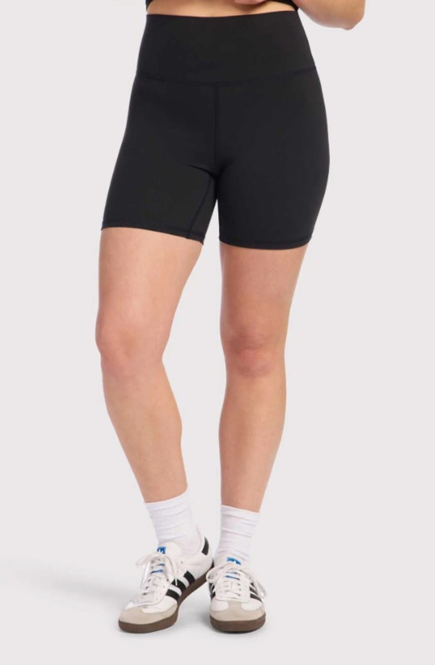 Nuuds Ribbed High-Waist Biker Shorts Women Size S Black Elastic Pull-On Athletic